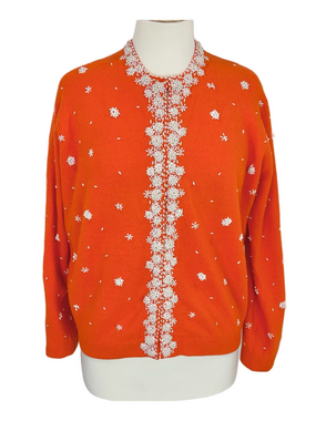 Harilela's orange wool blend beaded cardigan